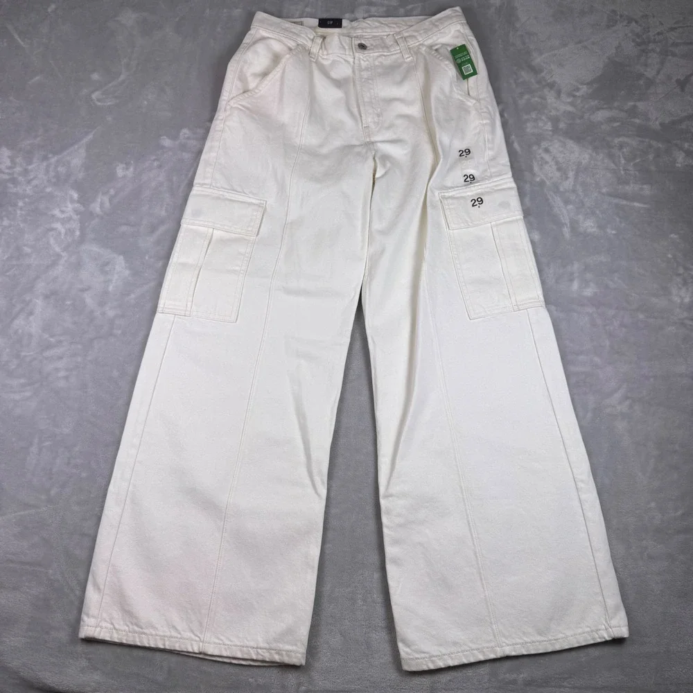 Gap Womens Wide Baggy‎ Low Rise Cargo Pants Off White Size 29/8 NEW